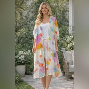 Lightweight Multicolor Polka Dot Duster Jacket